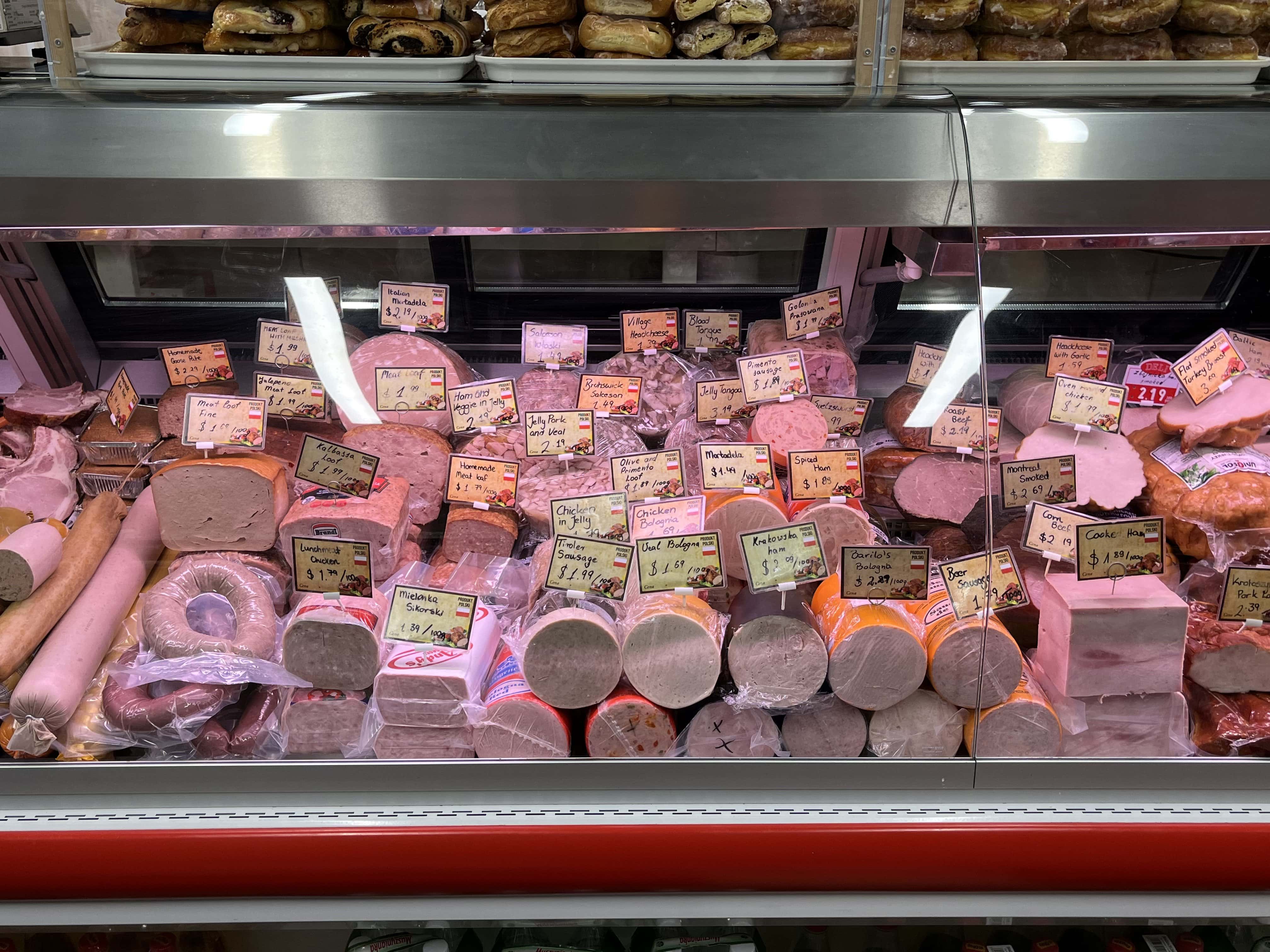 Selection of deli cold cuts on display